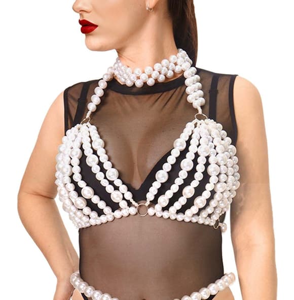 Лиф из жемчуга Art of Sex - Jasmine, цвет белый, размер XS-2XL