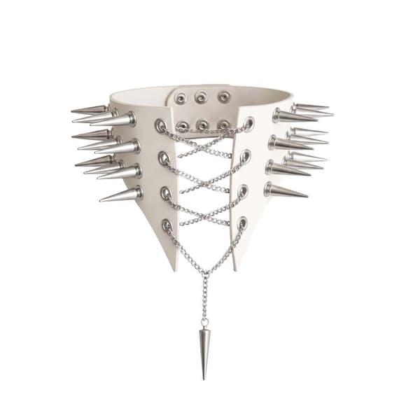 Чокер воротник с шипами Art of Sex - Ariadne, натуральная кожа, цвет белый, XS-M