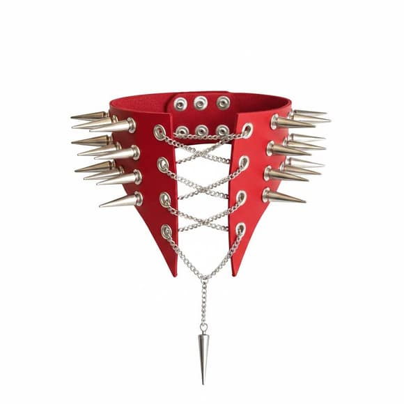 Чокер комір з шипами Art of Sex - Ariadne, натуральна шкіра, колір червоний, XS-M