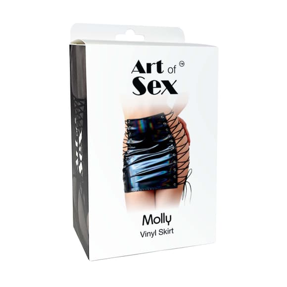 Лакована спідниця на шнурівці Art of Sex - Molly, колір чорний з ефектом голограми, L-2XL