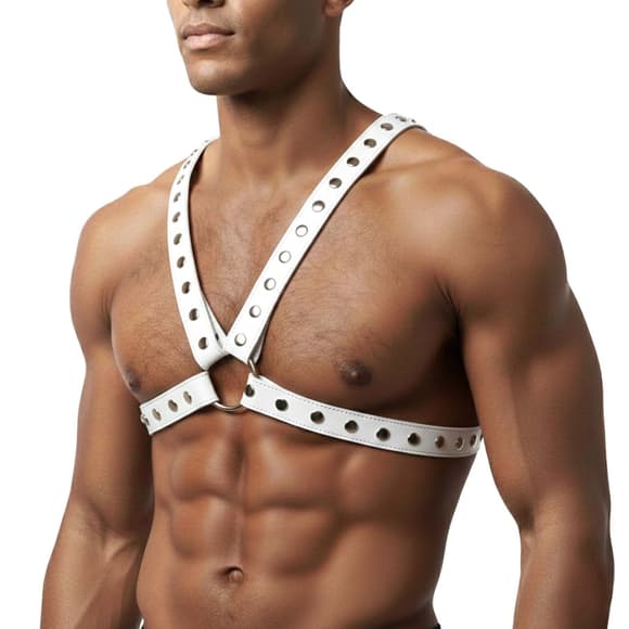 Мужская портупея Art of Sex - Spartacus, экокожа, цвет белый, размер L-2XL