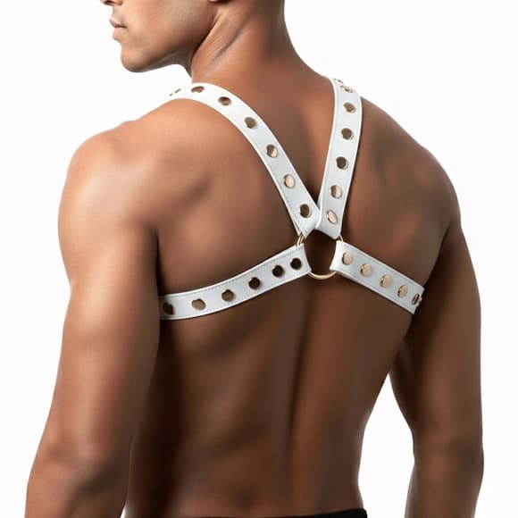 Мужская портупея Art of Sex - Spartacus, экокожа, цвет белый, размер L-2XL