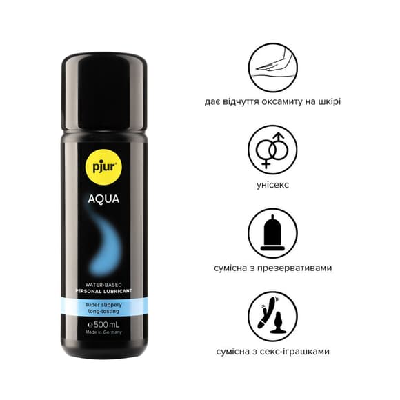Лубрикант на водній основі pjur Aqua 500 мл, ефект оксамитової шкіри без прилипання