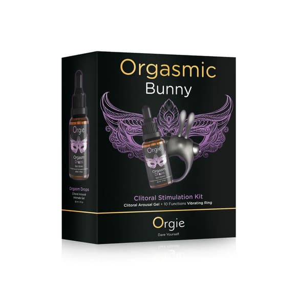 Набор Orgie Orgasmic Bunny: возбуждающие капли и эрекционное виброкольцо