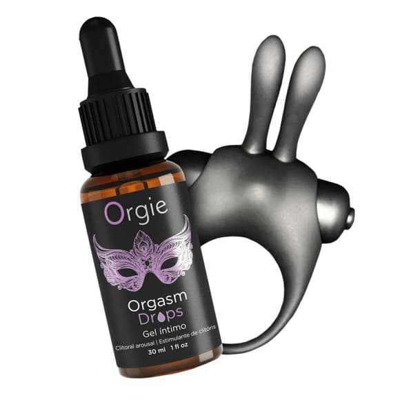 Набор Orgie Orgasmic Bunny: возбуждающие капли и эрекционное виброкольцо