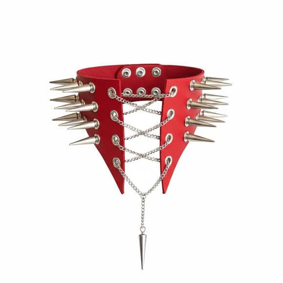 Чокер-комір з шипами Art of Sex - Ariadne, натуральна шкіра, колір червоний, L-2XL