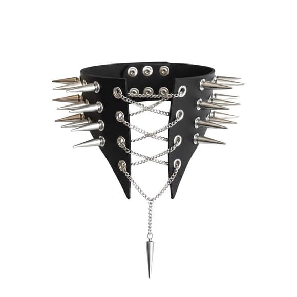 Чокер-комір з шипами Art of Sex - Ariadne, натуральна шкіра, колір чорний, XS-M