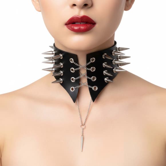 Чокер-комір з шипами Art of Sex - Ariadne, екошкіра, колір чорний, L-2XL