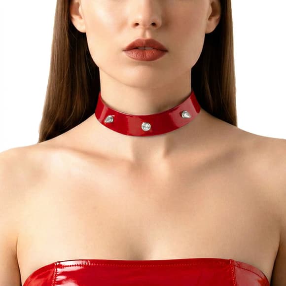 Лакований чокер з шипами Art of Sex - Mistress, колір червоний, розмір L