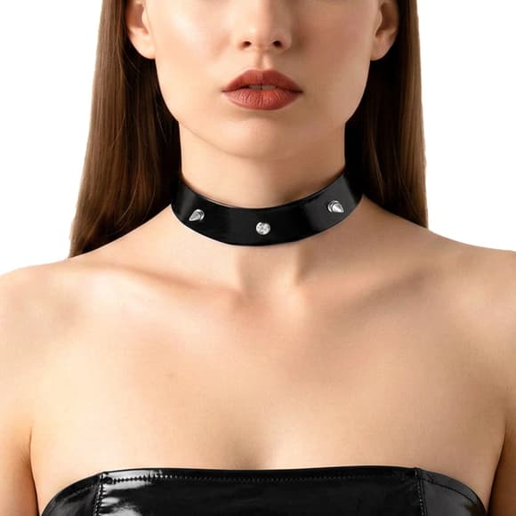 Лакований чокер з шипами Art of Sex - Mistress, колір чорний, розмір L