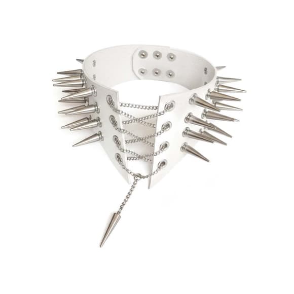 Чокер-комір з шипами Art of Sex - Ariadne, екошкіра, колір білий, L-2XL