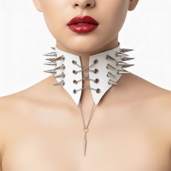 Чокер-комір з шипами Art of Sex - Ariadne, екошкіра, колір білий, XS-M