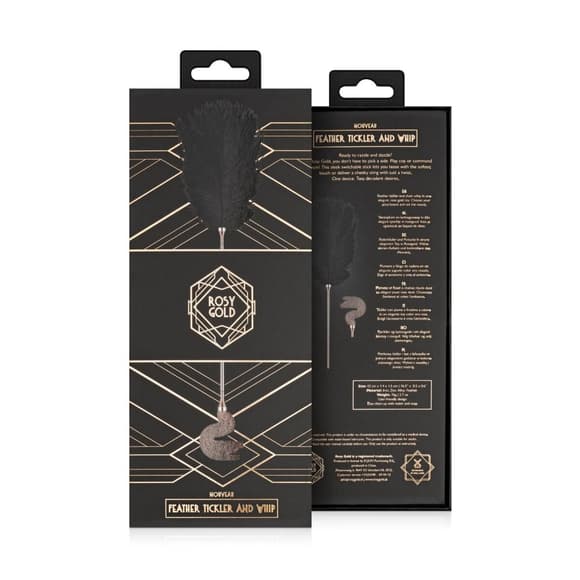 Щекоталка с металлическим флоггером Rosy Gold - Feather Tickler & Whip