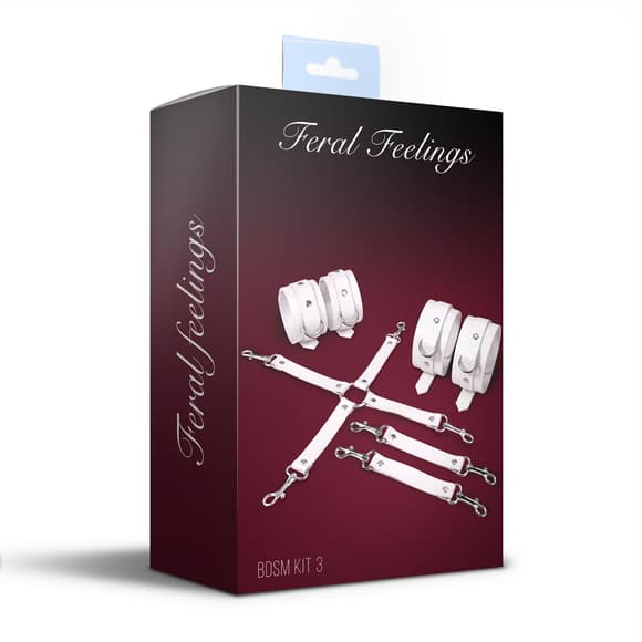 Набір для БДСМ Feral Feelings BDSM Kit 3 White, наручники, поножі, хрестовина