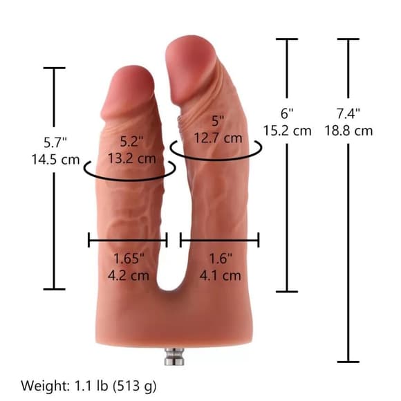 Подвійний фалоімітатор для секс-машин Hismith Silicone Double Penetrator Dildo, система KlicLok