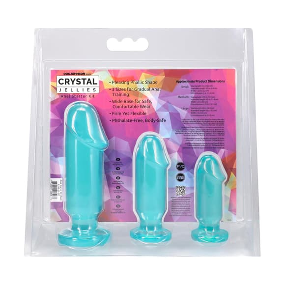 На бор анальных пробок Doc Johnson Crystal Jellies - Anal Starter Kit- Teal