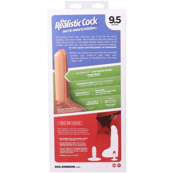 Кончающий фаллоимитатор Doc Johnson The Realistic Cock ULTRASKYN - Squirting 9,5 Inch Vanilla
