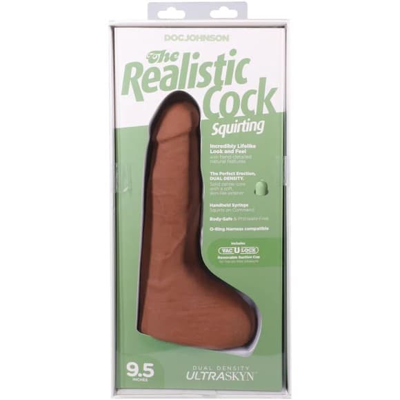 Кончающий фаллоимитатор Doc Johnson The Realistic Cock ULTRASKYN - Squirting 9,5 Inch Caramel