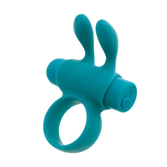 Эрекционное виброкольцо S Pleasures Premium Rabbit Ring бирюзовое, со съемной вибропулей и ушками