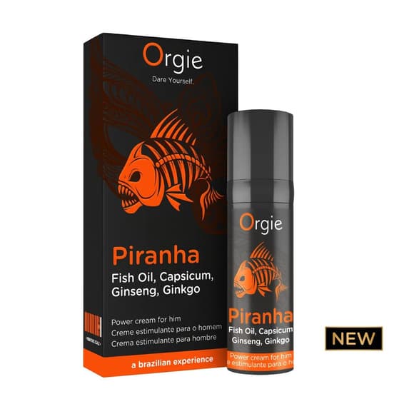 Крем для усиления эрекции Orgie Piranha 15 мл, жир пираньи, женьшень, гинкго билоба и перец чили