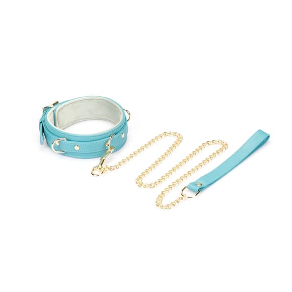 Нашийник з повідцем Liebe Seele Blue Lamb Leather Collar with Velvet Lining
