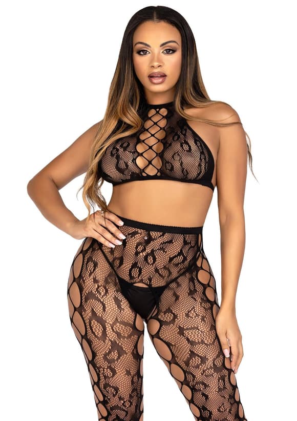 Комплект Leg Avenue Crop Top & Crotchless Tights One Size Black