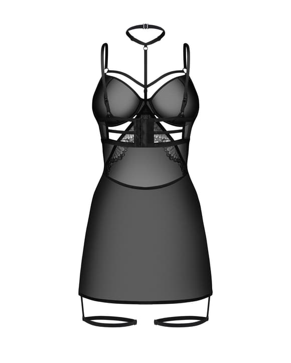 Бебі-дол Obsessive Arrowel Black chemise 2XL/3XL, з декоративним чокером та гартерами